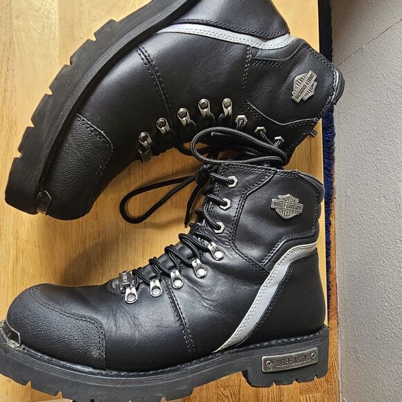 Harley-Davidson D96129 Men\'s Motorcycle Boots Black Leather Lace Up Side Zip S13 main image 8